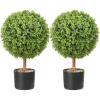 VEVOR Artificial Boxwood Topiary Tree, 36 inch Tall (2 Pieces), Double Ball Faux Topiary Trees, Faux Plant w/Extra Leaves & Pot & Small Decoration, UV Rated Set for Home Decor Indoor/Outdoor(1-tier)