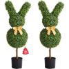 VEVOR Artificial Boxwood Topiary Tree, 36 inch Tall (2 Pieces), Double Ball Faux Topiary Trees, Faux Plant w/Extra Leaves & Pot & Small Decoration, UV Rated Set for Home Decor Indoor/Outdoor(Bunny)