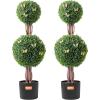 VEVOR Artificial Boxwood Topiary Tree, 36 inch Tall (2 Pieces), Double Ball Faux Topiary Trees, Faux Plant w/Extra Leaves & Pot & Small Decoration, UV Rated Set for Home Decor Indoor/Outdoor(2-tier)
