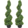 VEVOR Artificial Boxwood Topiary Tree, 60 inch Tall (2 Pieces), Spiral Faux Topiary Trees, Faux Plant w/Extra Leaves & Pot & Small Decoration, UV Rated Greenery Set for Home Decor Indoor/Outdoor(3ft)