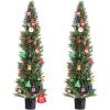 VEVOR Artificial Topiary Cedar Tree, 60 inch Tall (2 Pieces), with Extra Leaves & Pot Faux Evergreen Fake Pine Cypress Trees Plant, UV Rated Artificial Greenery Set for Home Decor Indoor/Outdoor(5FT)