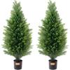 VEVOR Artificial Topiary Cedar Tree, 60 inch Tall (2 Pieces), with Extra Leaves & Pot Faux Evergreen Fake Pine Cypress Trees Plant, UV Rated Artificial Greenery Set for Home Decor Indoor/Outdoor(3ft)