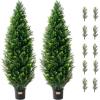 VEVOR Artificial Topiary Cedar Tree, 60 inch Tall (2 Pieces), with Extra Leaves & Pot Faux Evergreen Fake Pine Cypress Trees Plant, UV Rated Artificial Greenery Set for Home Decor Indoor/Outdoor(4ft)
