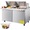 VEVOR Commercial Refrigerator, 48″ Worktop Undercounter Refrigerator, 12.85 Cu. Ft Thick Stainless Steel Refrigerated Food Prep Station, 2 Door Worktop Fridge with lock for Restaurant, Bar, Diner(60″W with 24 Pans)