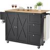 VEVOR Kitchen Island Cart, 45.3×39 inch Rolling Kitchen Table, Mobile Carts with Storage Cabinet and Solid Wood Top, Portable Islands with Wheels, Spice Rack, Towel Rack, Drop Leaf and Drawer, White(45.3″ W Drop Leaf Black)