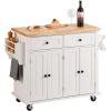VEVOR Kitchen Island Cart, 45.3×39 inch Rolling Kitchen Table, Mobile Carts with Storage Cabinet and Solid Wood Top, Portable Islands with Wheels, Spice Rack, Towel Rack, Drop Leaf and Drawer, White(35.4″ W)