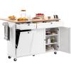 VEVOR Kitchen Island Cart, 45.3×39 inch Rolling Kitchen Table, Mobile Carts with Storage Cabinet and Solid Wood Top, Portable Islands with Wheels, Spice Rack, Towel Rack, Drop Leaf and Drawer, White(60.24″D x 27.56″W x 35.43″H)