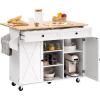 VEVOR Kitchen Island Cart, 45.3×39 inch Rolling Kitchen Table, Mobile Carts with Storage Cabinet and Solid Wood Top, Portable Islands with Wheels, Spice Rack, Towel Rack, Drop Leaf and Drawer, White(51.97″D x 29.45″W x 35.28″H)