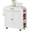 VEVOR Kitchen Island Cart, 45.3×39 inch Rolling Kitchen Table, Mobile Carts with Storage Cabinet and Solid Wood Top, Portable Islands with Wheels, Spice Rack, Towel Rack, Drop Leaf and Drawer, White(32″x15″)
