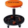 VEVOR Mechanic Stool, 250 LBS Rolling Pneumatic Creeper Garage/Shop Seat, Adjustable Height 16-22 inch in Padded Rolling Workshop Stool with Tool Tray, for Garage, Shop, Auto Repair, Black+Orange