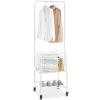 VEVOR Metal Rolling Laundry Basket with Hanging Garment Rack, Laundry Hamper Cart Adjustable Height with Basket Load and Shelf Load, Storage Organizer with Heavy Duty Lockable Wheels(White)