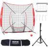 VEVOR Softball Practice Net, Portable Baseball Training Net for Hitting, Batting, Catching, Pitching – Backstop Equipment with Bow Frame, Carry Bag, Strike Zone, Batting Tee(7X7FT Set 1)