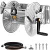 VEVOR Wall Mounted Garden Hose Reel, Holds 125 ft 5/8-inch Hose, Heavy-Duty Water Hose Winder, Space-Saving Design, Outdoor Manual Reel with Brass Fitting and Storage Basket for Yard Lawn(Silver Stainless Steel Material)