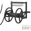 VEVOR Wall Mounted Garden Hose Reel, Holds 125 ft 5/8-inch Hose, Heavy-Duty Water Hose Winder, Space-Saving Design, Outdoor Manual Reel with Brass Fitting and Storage Basket for Yard Lawn(Black)
