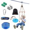 VEVOR Zip line Kits for Backyard，160ft Zip line Kit for Kids and Adult Up to 330 lb, Included Swing Seat, Ziplines Brake, and Steel Trolley, Outdoor Playground Equipment(Blue-52 ft)