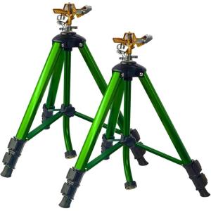 Impact Sprinkler on Tripod Base, Tripod Sprinklers with Brass Head, 360 Degree Large Area Irrigation with Extension Legs Flip Locks, Heavy Duty 3/4″ Connector for Lawn Yard Garden(2)