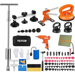 VEVOR 117 PCS Dent Removal Kit, Paintless Dent Repair Kit with Golden Lifter, Bridge Puller, Slide Hammer T-bar Dent Puller, Suction Cup Dent Puller for Auto Body Dents, Hail Damage, Door Ding(117PCS)