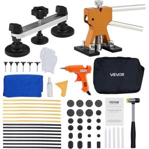 VEVOR 117 PCS Dent Removal Kit, Paintless Dent Repair Kit with Golden Lifter, Bridge Puller, Slide Hammer T-bar Dent Puller, Suction Cup Dent Puller for Auto Body Dents, Hail Damage, Door Ding(60PCS)