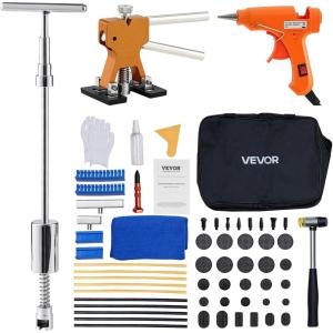 VEVOR 117 PCS Dent Removal Kit, Paintless Dent Repair Kit with Golden Lifter, Bridge Puller, Slide Hammer T-bar Dent Puller, Suction Cup Dent Puller for Auto Body Dents, Hail Damage, Door Ding(61PCS)