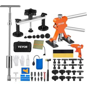 VEVOR 117 PCS Dent Removal Kit, Paintless Dent Repair Kit with Golden Lifter, Bridge Puller, Slide Hammer T-bar Dent Puller, Suction Cup Dent Puller for Auto Body Dents, Hail Damage, Door Ding(73PCS)