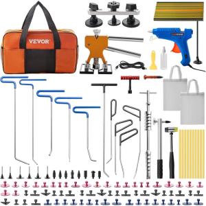 VEVOR 117 PCS Dent Removal Kit, Paintless Dent Repair Kit with Golden Lifter, Bridge Puller, Slide Hammer T-bar Dent Puller, Suction Cup Dent Puller for Auto Body Dents, Hail Damage, Door Ding(89PCS with 10 Rods)