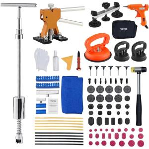 VEVOR 117 PCS Dent Removal Kit, Paintless Dent Repair Kit with Golden Lifter, Bridge Puller, Slide Hammer T-bar Dent Puller, Suction Cup Dent Puller for Auto Body Dents, Hail Damage, Door Ding(100PCS)