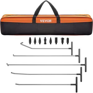VEVOR 117 PCS Dent Removal Kit, Paintless Dent Repair Kit with Golden Lifter, Bridge Puller, Slide Hammer T-bar Dent Puller, Suction Cup Dent Puller for Auto Body Dents, Hail Damage, Door Ding(13 Pcs with 5 Rods)