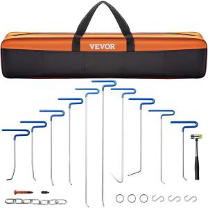 VEVOR 117 PCS Dent Removal Kit, Paintless Dent Repair Kit with Golden Lifter, Bridge Puller, Slide Hammer T-bar Dent Puller, Suction Cup Dent Puller for Auto Body Dents, Hail Damage, Door Ding(20 Pcs with 10 Rods)