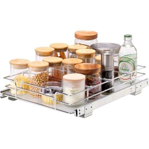 VEVOR 15.5″ Wx21 Dx3.5 H Pull Out Cabinet Organizer, Heavy Duty Slide Out Pantry Shelves, Chrome-Plated Steel Roll Out Drawers, Storage for Home Under Sink, 17″ Wx22 Dx7 H Install Size for Cabinet(12.5″Wx16.5″D)