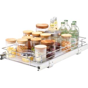 VEVOR 15.5″ Wx21 Dx3.5 H Pull Out Cabinet Organizer, Heavy Duty Slide Out Pantry Shelves, Chrome-Plated Steel Roll Out Drawers, Storage for Home Under Sink, 17″ Wx22 Dx7 H Install Size for Cabinet(12.5″Wx21″D)