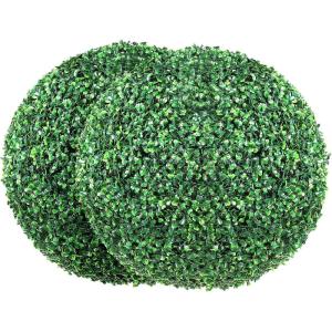 VEVOR 2 Pcs 20” Artificial Plant Topiary Ball, Faux Boxwood Balls with 2 LED Light String, All-Year Green Faux Plant Decorative Balls for Backyard, Balcony,Garden, Wedding and Home Décor(16 Inch-ball)