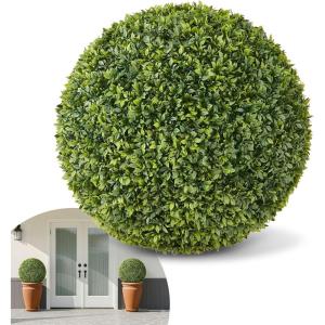 VEVOR 2 Pcs 20” Artificial Plant Topiary Ball, Faux Boxwood Balls with 2 LED Light String, All-Year Green Faux Plant Decorative Balls for Backyard, Balcony,Garden, Wedding and Home Décor(23inch-ball)
