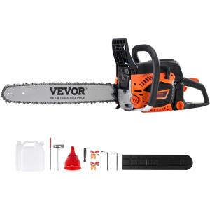 VEVOR 20inch 62CC Gas Powered Chainsaw, 3.8 HP 2 Stroke Engine Gas Power Chainsaws with Non-Slip Handle, Gas Chainsaws with Dual Fuel Tanks, For Wood Cutting, Tree Trimming, and Land Clearing(52CC 18inch)