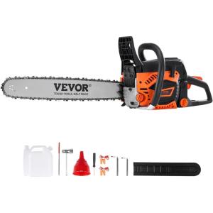 VEVOR 20inch 62CC Gas Powered Chainsaw, 3.8 HP 2 Stroke Engine Gas Power Chainsaws with Non-Slip Handle, Gas Chainsaws with Dual Fuel Tanks, For Wood Cutting, Tree Trimming, and Land Clearing(58CC 20inch)