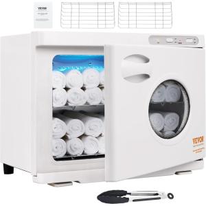 VEVOR 23L Large Capacity Hot Warmers with See Through Window, Two Stainless Steel Racks, Holds up 50-60 Towels, 2-in-1 Quick and All-Round Heating for Facials, SPA, Massage, Salon, White(23L)