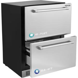 VEVOR 24″ Undercounter Refrigerator, 2 Drawer Wine Refrigerator with Different Temperature, 4.87 Cu.ft. Capacity, Waterproof Indoor and Outdoor Under Counter Drawer Fridge for Home and Commercial Use