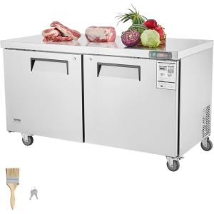 VEVOR 28″ W Commercial Refrigerator, Undercounter Worktop Refrigerator, 7.4 Cu. Ft Thick Stainless Steel Refrigerated Food Prep Station Fan Cooling Single Door Worktop Fridge with lock for Bar(60″W Worktop Refrigerator)