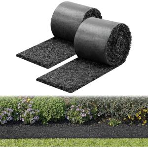VEVOR 2-Pack Recycled Rubber Mulch Mat 120 x 4.5 in,Permanent Rubber Mulch for Landscaping, Black Mulch Garden Edging Border for Plants,Vegetables & Flower Garden Barrier(140 x 4.5 in)