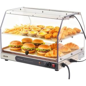 VEVOR 3-Tier Commercial Food Warmer Display, 800W Food Display Warmer with Light to Enhance Food Display, 86℉~185℉ Temperature Control, 90L Large Capacity for Hamburger, Pizza, Bread, Fried Chicken(2-Tier-51Qt)