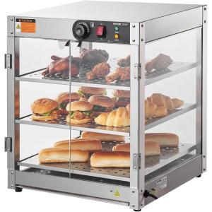 VEVOR 3-Tier Commercial Food Warmer Display, 800W Food Display Warmer with Light to Enhance Food Display, 86℉~185℉ Temperature Control, 90L Large Capacity for Hamburger, Pizza, Bread, Fried Chicken(3-Tier-Small)