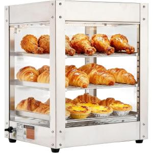 VEVOR 3-Tier Commercial Food Warmer Display, 800W Food Display Warmer with Light to Enhance Food Display, 86℉~185℉ Temperature Control, 90L Large Capacity for Hamburger, Pizza, Bread, Fried Chicken(3-Tier-36Qt)