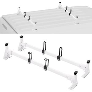VEVOR 54″ Van Roof Ladder Racks, 600 lbs Capacity Heavy-Duty Steel Roof Racks for Van, Drilling Racks with Straps, Fit for Ford Transit 150, 250, 350, 2015-2022, 2 Bars(White)