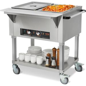VEVOR 5-Pan Commercial Food Warmer, 5 x 20.6QT Electric Steam Table, 3750W Professional Buffet Catering Food Warmer with Acrylic Sneeze Guard, Food Grade Stainless Steel Server for Party Restaurant(2-Pan)