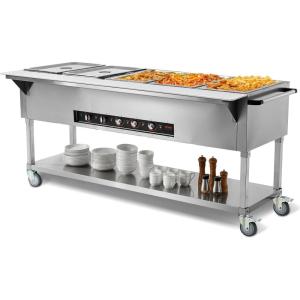 VEVOR 5-Pan Commercial Food Warmer, 5 x 20.6QT Electric Steam Table, 3750W Professional Buffet Catering Food Warmer with Acrylic Sneeze Guard, Food Grade Stainless Steel Server for Party Restaurant(5-Pan)
