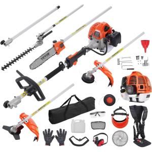 VEVOR 5-in-1 26cc 2 Cycle Gas Powered Dual Sided Hedge Trimmer, Weed Eater, String Trimmer, Edger, Pole Saw Chainsaw Pruner with EPA, CE and EMC Certification(52cc 6-in-1 Gas Hedge Trimmer)
