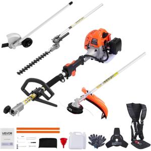 VEVOR 5-in-1 26cc 2 Cycle Gas Powered Dual Sided Hedge Trimmer, Weed Eater, String Trimmer, Edger, Pole Saw Chainsaw Pruner with EPA, CE and EMC Certification(26cc 4-in-1 Gas Hedge Trimmer  String Trimmer  Brush Cutter  Edger)