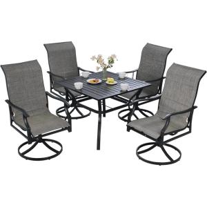 VEVOR 7 Pieces Patio Dining Set, Outdoor Rectangle Furniture Table and Chairs Set, All Weather Garden Furniture Table Sets, HIPS Patio Conversation Set, for Lawn, Deck, Backyard, Poolside(5 Piece)