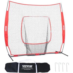 VEVOR 7x7ft Baseball Softball Practice Net, Portable Baseball Training Net for Hitting Batting Catching Pitching, Backstop Baseball Equipment Training Net(7x7FT(No Strike Zone))