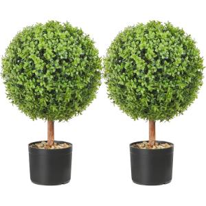 VEVOR Artificial Boxwood Topiary Tree, 36 inch Tall (2 Pieces), Double Ball Faux Topiary Trees, Faux Plant w/Extra Leaves & Pot & Small Decoration, UV Rated Set for Home Decor Indoor/Outdoor(1-tier)
