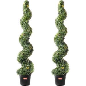 VEVOR Artificial Boxwood Topiary Tree, 60 inch Tall (2 Pieces), Spiral Faux Topiary Trees, Faux Plant w/Extra Leaves & Pot & Small Decoration, UV Rated Greenery Set for Home Decor Indoor/Outdoor(5ft)